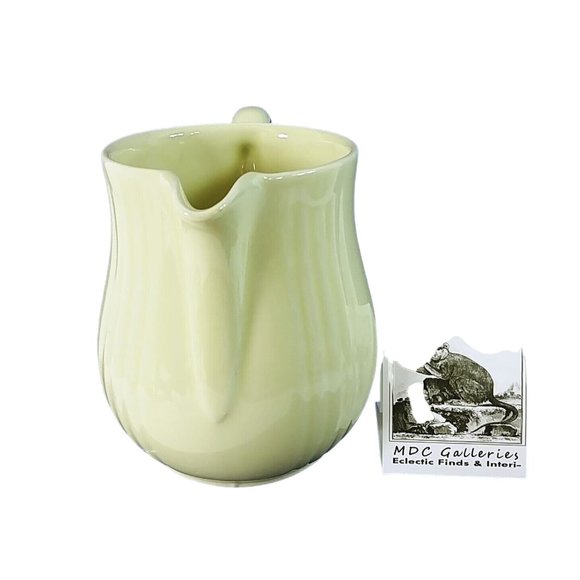 Pitcher Ceramic Vintage Ivory Ribbed Pattern Farmhouse Kitchen Decor 5 3/4" Tall - Picture 2 of 8